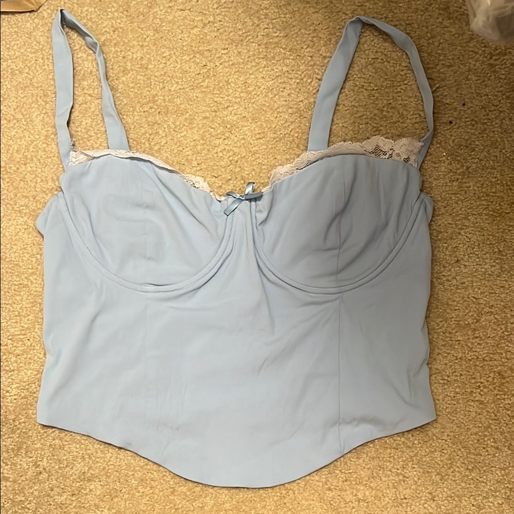 Garage Light Blue Crop Top with Lace Trim